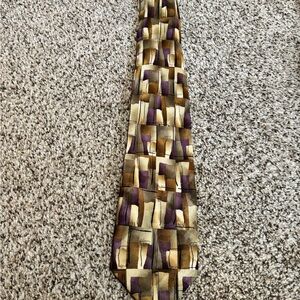J. Garcia Abstract Tie in Purple and Gold Beehive Collection 42. Silk